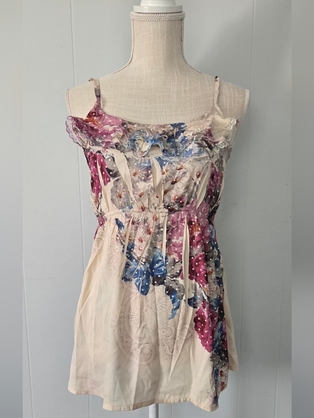 Vanity Floral Tank Top in Cream, Blue & Magenta